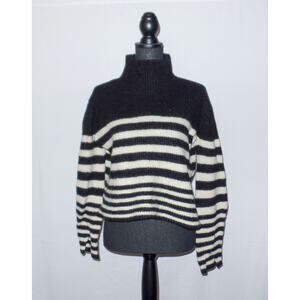 Black and White Striped Turtleneck Sweater
